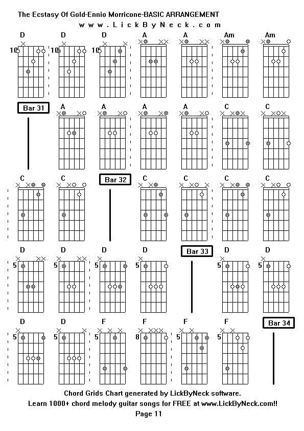 Chord Grids Chart of chord melody fingerstyle guitar song-The Ecstasy Of Gold-Ennio Morricone-BASIC ARRANGEMENT,generated by LickByNeck software.